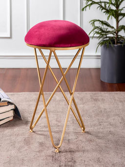 Nestroots - Red Lush Velvet Cross Metallic Stool