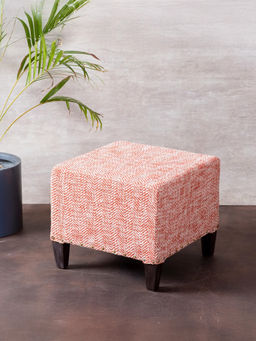 Nestroots - Orange Slub Jacquard Wooden Seating Square Ottomans