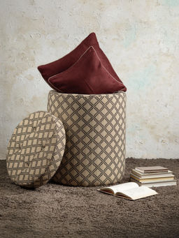 Nestroots - Cream Quad Jacquard Wooden Storage Upholstered Ottoman