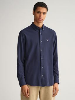 GANT - Men Navy Blue Solid Regular Fit Shirt