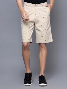 Cantabil - Men Printed Beige Regular Fit Casual Shorts