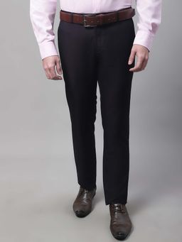 Cantabil - Men Wine Self Design Slim Fit Mid Rise Trousers