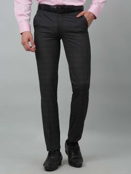 Cantabil - Grey Checkered Regular Fit Mid Rise Formal Trouser