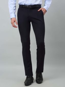 Cantabil - Navy Blue Solid Regular Fit Mid Rise Formal Trouser