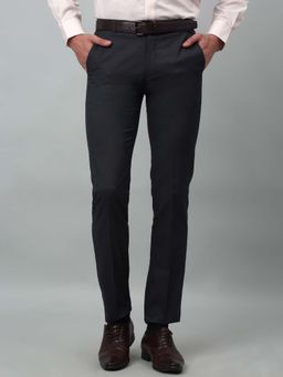 Cantabil - Dark Grey Checkered Regular Fit Mid Rise Formal Trouser