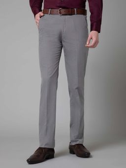 Cantabil - Light Grey Solid Regular Fit Mid Rise Formal Trouser