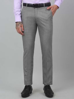 Cantabil - Grey Solid Regular Fit Mid Rise Formal Trouser
