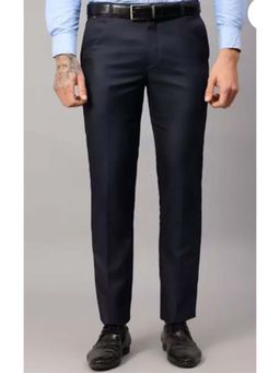 Cantabil - Navy Blue Solid Regular Fit Mid Rise Formal Trouser