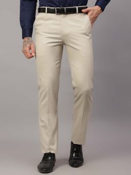 Cantabil - Beige Solid Regular Fit Mid Rise Formal Trouser