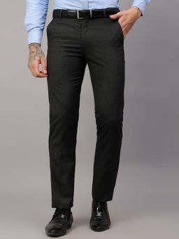 Cantabil - Dark Grey Checkered Regular Fit Mid Rise Formal Trouser