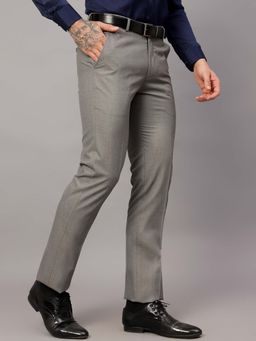 Cantabil - Grey Solid Regular Fit Mid Rise Formal Trouser
