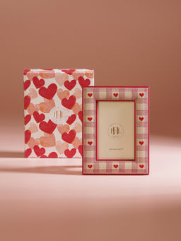 Pure Home + Living - Pink Red Heart Print Faux Leather Photo Frame