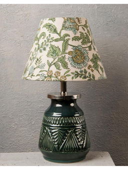 Fabindia - Green Heti Hand Cutting Ceramic Bedside Table Lamp