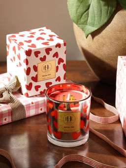 Pure Home + Living - Red Silver Heart Print Wax Filled Jar