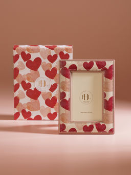 Pure Home + Living - Red Heart Print Faux Leather Photo Frame