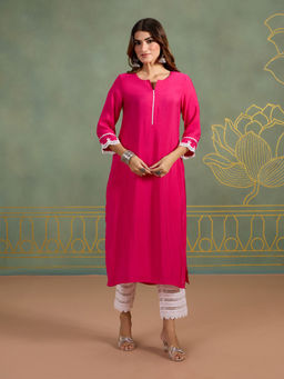 Likha - Natural Silk Straight Festive Kurta with Lace Work LIKBASKU04
