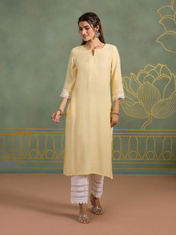 Likha - Natural Silk Straight Festive Kurta with Lace Work LIKBASKU04