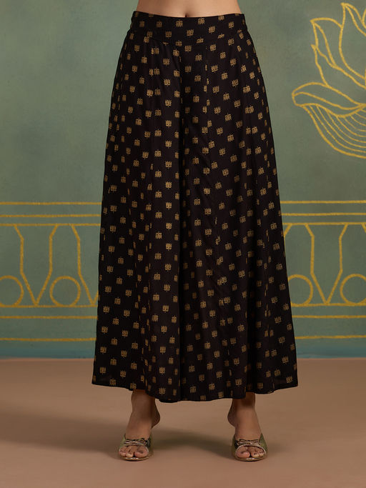 Likha Rayon Gold Khadi Printed Kalidar Festive Palazzo LIKKPL004