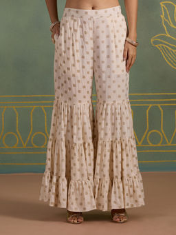 Likha - Rayon Gold Khadi Printed Tiered Festive Sharara LIKKPL005