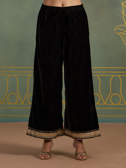 Likha - Velvet Festive Palazzo with Gold Lace Detailing LIKPT155