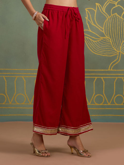 Likha Velvet Festive Palazzo with Gold Lace Detailing LIKPT155