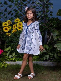 LittleCheer - Shifali Blue Floral Embroidery Dress