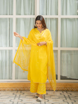 Maison Shefali - Noor Haldi Gota Mirror Work Kurta (Set of 3)