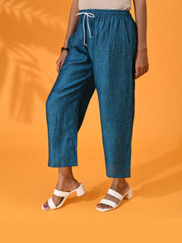 Maba India - Blue Regular Fit Linen Pants