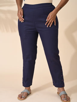 Maba India - Navy Blue Cotton Straight Fit Formal Pants