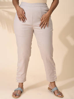 Maba India - Beige Cotton Straight Fit Formal Pants
