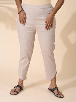 Maba India - Beige Curved Slit Formal Cotton Pants