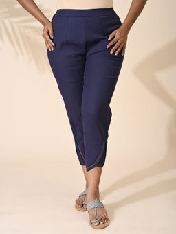 Maba India - Navy Blue Ladder Laced Cotton Formal Pant