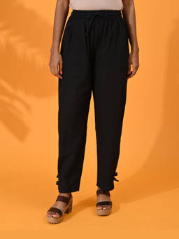 Maba India - Black Cotton Regular Fit Casual Pants