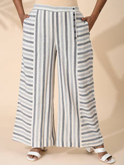 Maba India - Cotton Linen Grey Striped Palazzos
