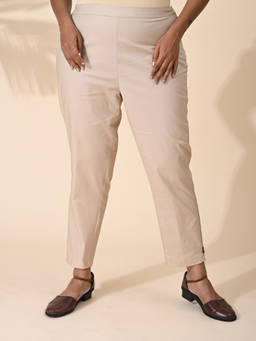 Maba India - Beige Straight Fit Cotton Shell Buttons Pants