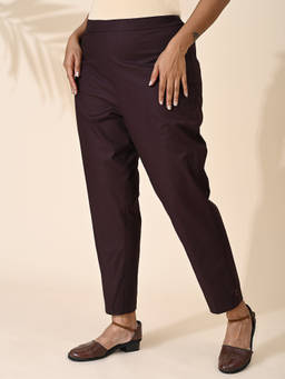 Maba India - Brown Straight Fit Cotton Shell Buttons Pants