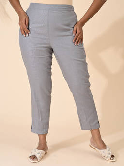 Maba India - Grey Straight Fit Cotton Shell Buttons Pants
