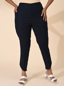 Maba India - Navy Blue Cotton Straight Fit Rounded Slit Opening Pants