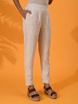 Maba India - Beige Linen Striped Pant
