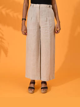 Maba India - Beige Linen Wide Leg Pant