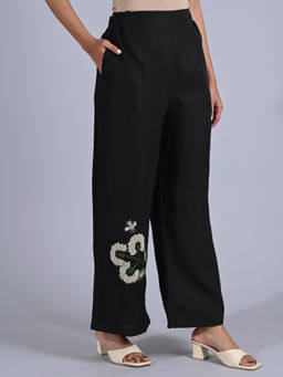 Maba India - Hand Embroidered Linen Black Pants