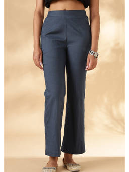 Maba India - Blue Stretch Khadi Style Wide Legged Pants