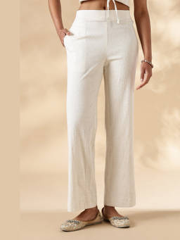 Maba India - White Stretch Khadi Style Wide Legged Pants