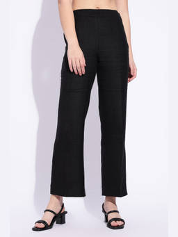 Maba India - Black Pure Linen Wide Legged Pants