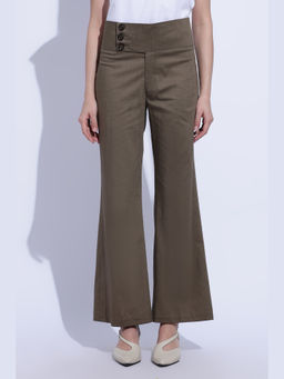 Maba India - Olive Taupe Pleat Wide-Leg Pants