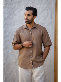 Zebein - Men Brown Linen Shirt