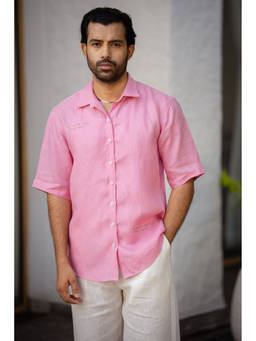Zebein - Men Pink Linen Shirt