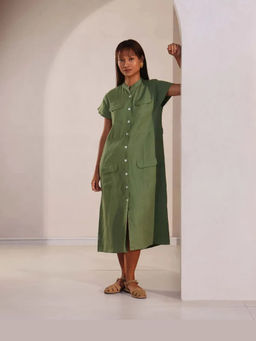 B Label - Green Relaxed Fit Iris Shirt Dress