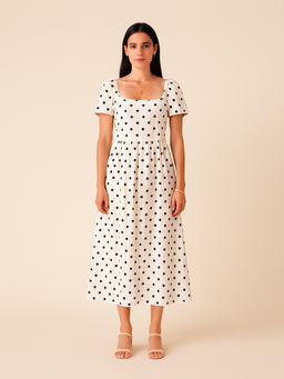 Backup Studio - White Polka-Dot Print A Line Dress