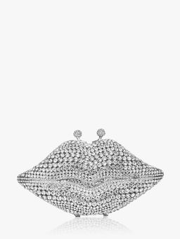 Kazo - Silver Rhinestone Studded Lips Clutch with Detachable Strap (S)